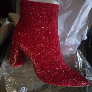 Betsey Johnson Red Glitter Ankle Boots